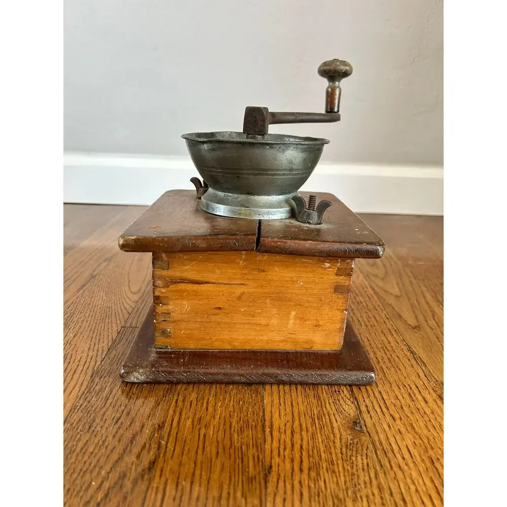 Antique Wood Dovetailed Box Coffee Grinder Mill